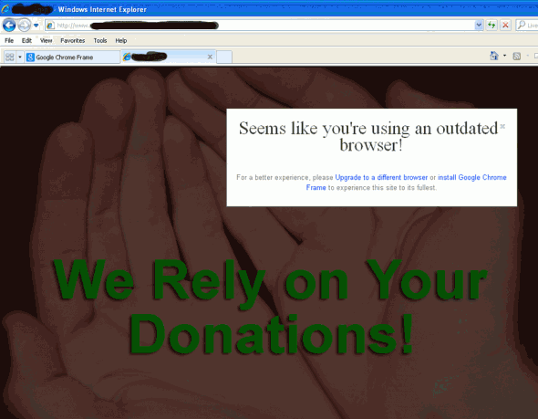 Non-Profit Website with annoying browser popup
