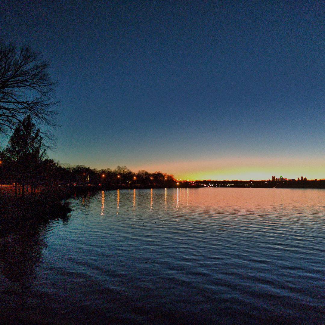 On the home stretch of a winter evening walk around White Rock Lake